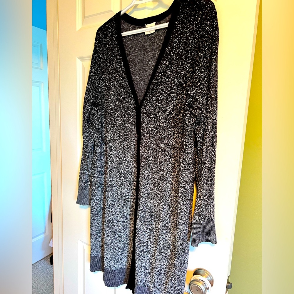 Soma black and silver long cardigan festive sweater.